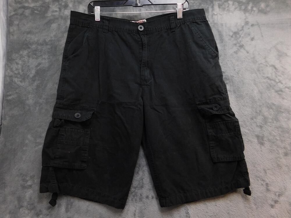 Henry & William Shorts Mens 38 Black Cargo Canvas Relaxed Pockets 12 Inseam